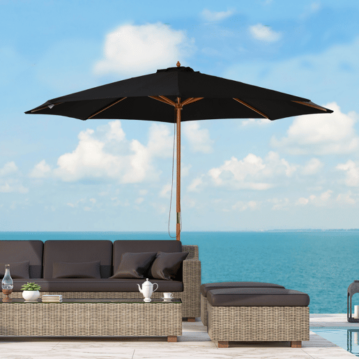 Guarda-sol de jardim para terraçoexterior Ø300 cm com sistema de polias, teto ventilado e mastro removível, preto.