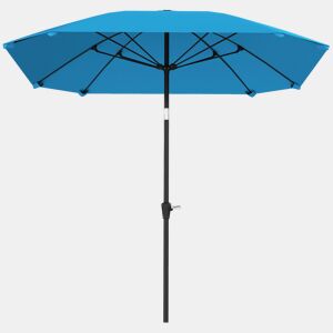Guarda-sol de jardim 233x233 cm com ângulo ajustável, haste de alumínio impermeável, varetas de fibra de vidro e manivela, azul.