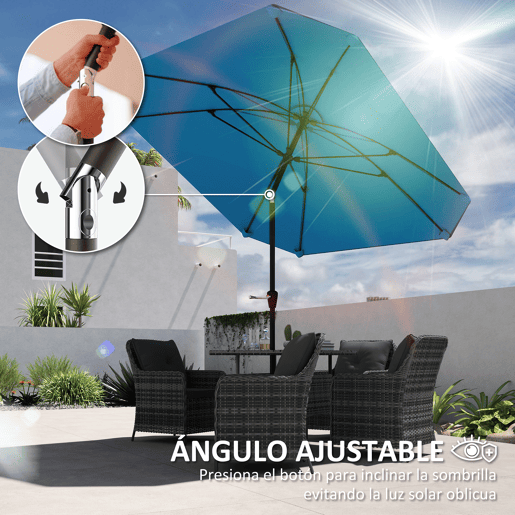 Guarda-sol de jardim 233x233 cm com ângulo ajustável, haste de alumínio impermeável, varetas de fibra de vidro e manivela, azul. Guarda-sol de jardim 233x233 cm com ângulo ajustável, haste de alumínio impermeável, varetas de fibra de vidro e manivela, azul.