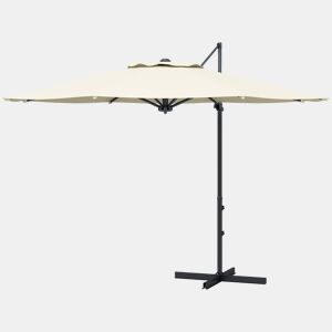 Guarda-sol de jardim ajustável Ø294x242 cm com mastro giratório 360°, ângulo de cobertura ajustável e ventilação, cor creme.