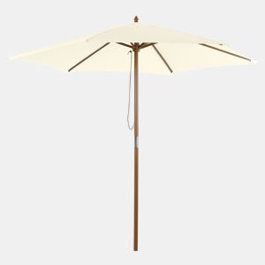 Guarda-sol de madeira Ø250x230cm para uso externo com 6 varetas e sistema de polia, branco