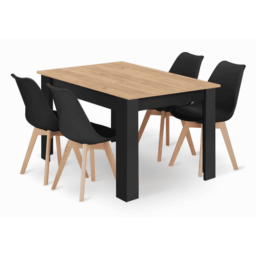 Conjunto de mesa de jantar com mesa de 80 x 120 cm e 4 cadeiras Mark com assento e encosto de plástico, para cozinha e sala de jantar.