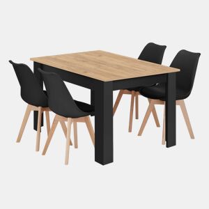 Conjunto de mesa de jantar com mesa de 80 x 120 cm e 4 cadeiras Mark com assento e encosto de plástico, para cozinha e sala de jantar.