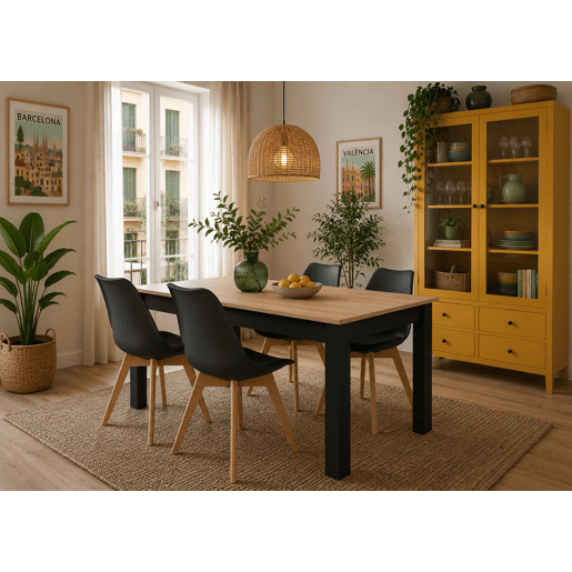 Conjunto de mesa de jantar com mesa de 80 x 120 cm e 4 cadeiras Mark com assento e encosto de plástico, para cozinha e sala de jantar.