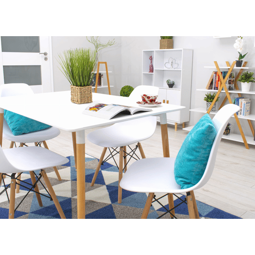 Mesa de jantar Adria 80 × 120 cm, com tampo em MDF, com pernas de madeira de faia, acabamento branco. Mesa de jantar Adria 80 × 120 cm, com tampo em MDF, com pernas de madeira de faia, acabamento branco.
