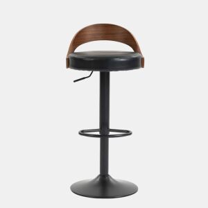 Conjunto de 2 bancos de bar giratórios a 360°, com altura ajustável u2014 com encosto, madeira de nogueira preta, assento almofadado em PU, design moderno para cozinha, restaurante e bar u2014 preto