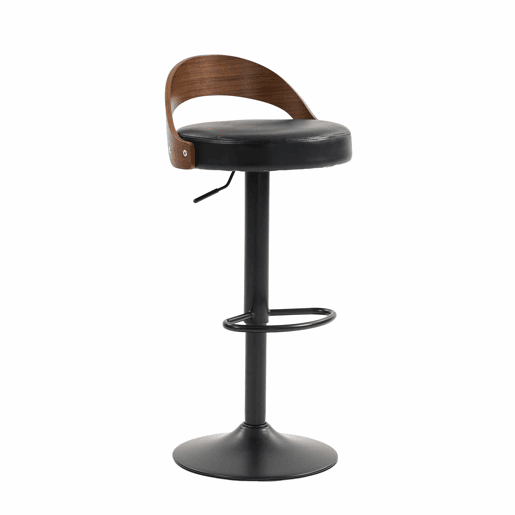 Conjunto de 2 bancos de bar giratórios a 360°, com altura ajustável u2014 com encosto, madeira de nogueira preta, assento almofadado em PU, design moderno para cozinha, restaurante e bar u2014 preto