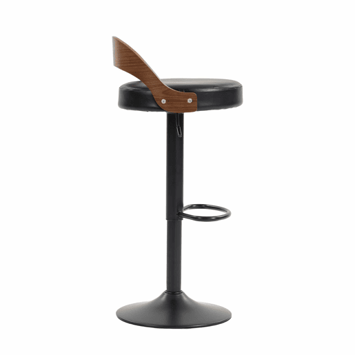 Conjunto de 2 bancos de bar giratórios a 360°, com altura ajustável u2014 com encosto, madeira de nogueira preta, assento almofadado em PU, design moderno para cozinha, restaurante e bar u2014 preto