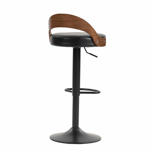 Conjunto de 2 bancos de bar giratórios a 360°, com altura ajustável u2014 com encosto, madeira de nogueira preta, assento almofadado em PU, design moderno para cozinha, restaurante e bar u2014 preto