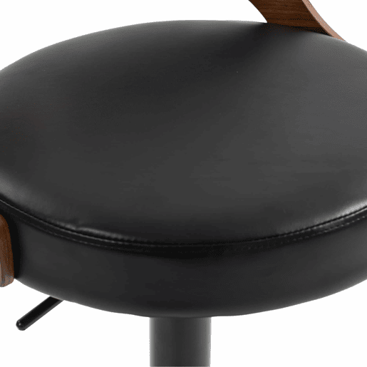 Conjunto de 2 bancos de bar giratórios a 360°, com altura ajustável u2014 com encosto, madeira de nogueira preta, assento almofadado em PU, design moderno para cozinha, restaurante e bar u2014 preto