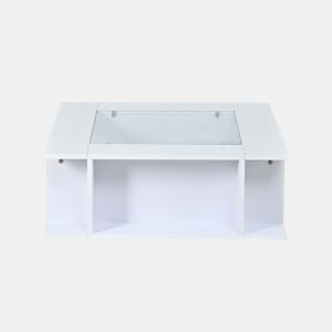Mesa de centro 70x70x30 cm - quadrada, vidro, alto brilho, LED, aglomerado, 30 kg - branca