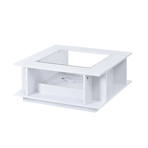 Mesa de centro 70x70x30 cm - quadrada, vidro, alto brilho, LED, aglomerado, 30 kg - branca Mesa de centro 70x70x30 cm - quadrada, vidro, alto brilho, LED, aglomerado, 30 kg - branca