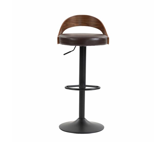 Juego de 2 taburetes de bar giratorios 360° altura regulable - con respaldo, madera de nogal negro, asiento acolchado de cuero pu - marrón