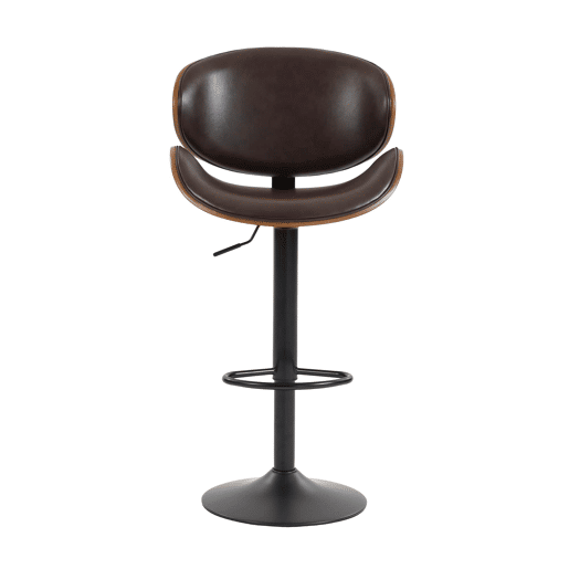 Bancos de bar giratórios, 2 unidades, altura ajustável u2013 madeira curvada, assento em couro PU, encosto ergonómico, apoio para os pés, design para cozinha e bar u2013 castanho