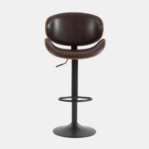 Bancos de bar giratórios, 2 unidades, altura ajustável u2013 madeira curvada, assento em couro PU, encosto ergonómico, apoio para os pés, design para cozinha e bar u2013 castanho