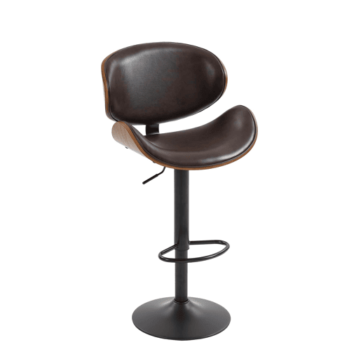 Bancos de bar giratórios, 2 unidades, altura ajustável u2013 madeira curvada, assento em couro PU, encosto ergonómico, apoio para os pés, design para cozinha e bar u2013 castanho