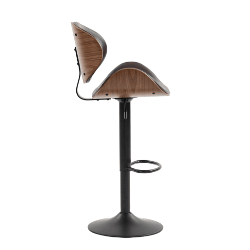 Bancos de bar giratórios, 2 unidades, altura ajustável u2013 madeira curvada, assento em couro PU, encosto ergonómico, apoio para os pés, design para cozinha e bar u2013 castanho
