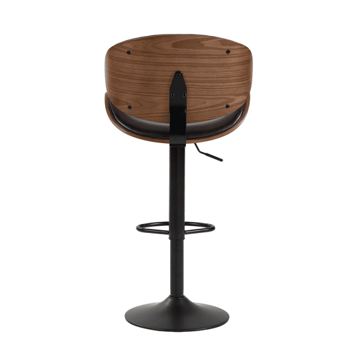 Bancos de bar giratórios, 2 unidades, altura ajustável u2013 madeira curvada, assento em couro PU, encosto ergonómico, apoio para os pés, design para cozinha e bar u2013 castanho