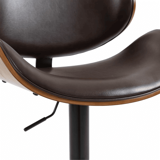 Bancos de bar giratórios, 2 unidades, altura ajustável u2013 madeira curvada, assento em couro PU, encosto ergonómico, apoio para os pés, design para cozinha e bar u2013 castanho