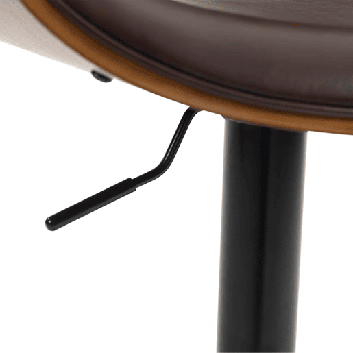 Bancos de bar giratórios, 2 unidades, altura ajustável u2013 madeira curvada, assento em couro PU, encosto ergonómico, apoio para os pés, design para cozinha e bar u2013 castanho