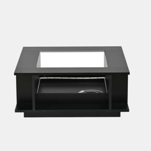 Mesa de centro 70x70x30 cm - quadrada com vidro, alto brilho, LED, tampo em aglomerado - preta