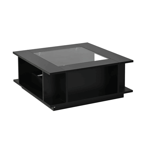 Mesa de centro 70x70x30 cm - quadrada com vidro, alto brilho, LED, tampo em aglomerado - preta Mesa de centro 70x70x30 cm - quadrada com vidro, alto brilho, LED, tampo em aglomerado - preta