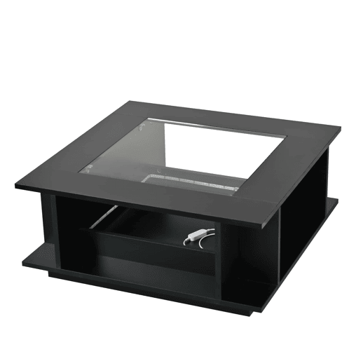 Mesa de centro 70x70x30 cm - quadrada com vidro, alto brilho, LED, tampo em aglomerado - preta Mesa de centro 70x70x30 cm - quadrada com vidro, alto brilho, LED, tampo em aglomerado - preta