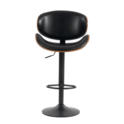 Bancos de bar giratórios, conjunto de 2 - reguláveis em altura, madeira curvada, assento em couro PU, encosto ergonómico e apoio para os pés, para bar e ilha de cozinha em casa - Preto Bancos de bar giratórios, conjunto de 2 - reguláveis em altura, madeira curvada, assento em couro PU, encosto ergonómico e apoio para os pés, para bar e ilha de cozinha em casa - Preto