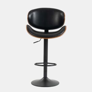 Bancos de bar giratórios, conjunto de 2 - reguláveis em altura, madeira curvada, assento em couro PU, encosto ergonómico e apoio para os pés, para bar e ilha de cozinha em casa - Preto