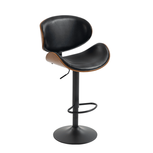 Bancos de bar giratórios, conjunto de 2 - reguláveis em altura, madeira curvada, assento em couro PU, encosto ergonómico e apoio para os pés, para bar e ilha de cozinha em casa - Preto Bancos de bar giratórios, conjunto de 2 - reguláveis em altura, madeira curvada, assento em couro PU, encosto ergonómico e apoio para os pés, para bar e ilha de cozinha em casa - Preto