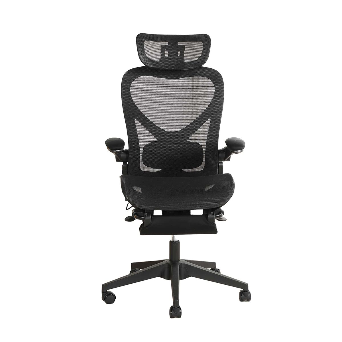 Silla de oficina ergonómica plegable pequeña con soporte lumbar, asiento de malla transpirable, reposabrazos plegables, reposacabezas 3d y pedales de