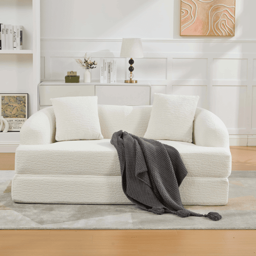 Sofá-cama rápido 2 em 1 de 2 lugares - convertível, com duas almofadas, dobrável, versátil para a sala de estar e o quarto de hóspedes - chenille bege