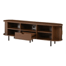 Móvel de TV moderno 175x40x55 cm - design arredondado com porta enrolável, gaveta e compartimentos abertos, MDF, capacidade de carga até 50 kg - cor nogueira