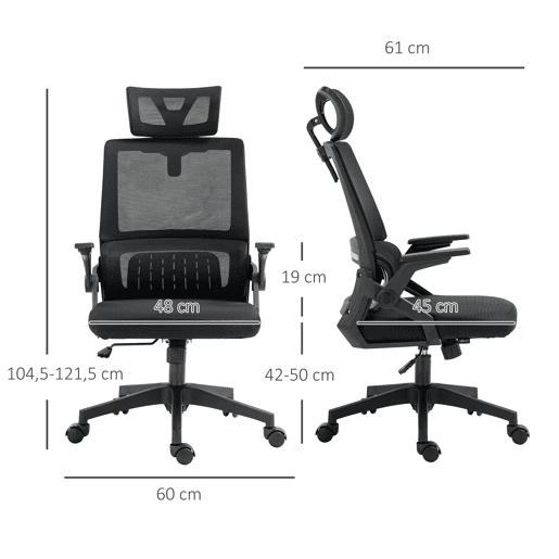 Cadeira de escritório giratória em tela mesh, com altura e encosto de cabeça ajustáveis, 60x61x104,5-121,5 cm, preta.