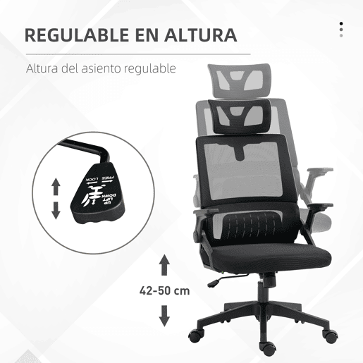 Cadeira de escritório giratória em tela mesh, com altura e encosto de cabeça ajustáveis, 60x61x104,5-121,5 cm, preta.