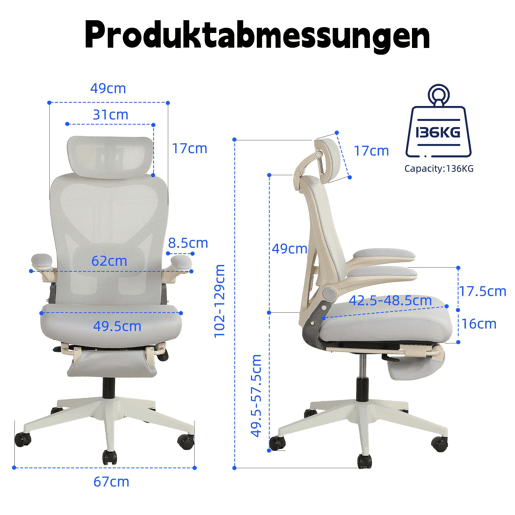 Cadeira de escritório ergonómica dobrável, de dimensões reduzidas, com apoio lombar u2014 braços dobráveis, almofada de assento em esponja, apoio para a cabeça 3D e pedais de trabalho u2014 cinzenta Cadeira de escritório ergonómica dobrável, de dimensões reduzidas, com apoio lombar u2014 braços dobráveis, almofada de assento em esponja, apoio para a cabeça 3D e pedais de trabalho u2014 cinzenta