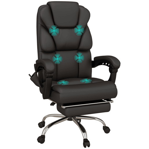 Cadeira de escritório com 6 pontos de massagem, reclinável, em couro PU, com controle remoto, 63x57x118-126 cm, marrom. Cadeira de escritório com 6 pontos de massagem, reclinável, em couro PU, com controle remoto, 63x57x118-126 cm, marrom.