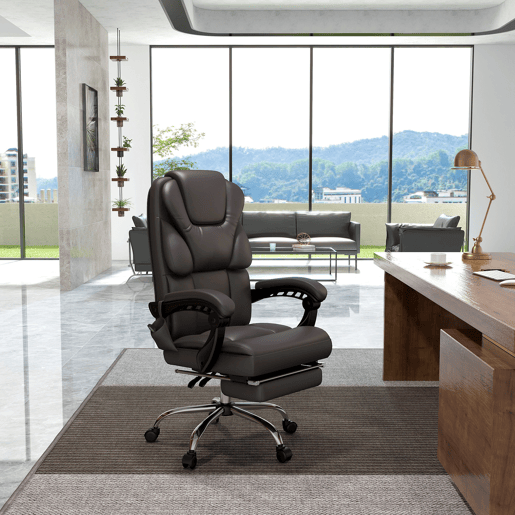 Cadeira de escritório com 6 pontos de massagem, reclinável, em couro PU, com controle remoto, 63x57x118-126 cm, marrom. Cadeira de escritório com 6 pontos de massagem, reclinável, em couro PU, com controle remoto, 63x57x118-126 cm, marrom.