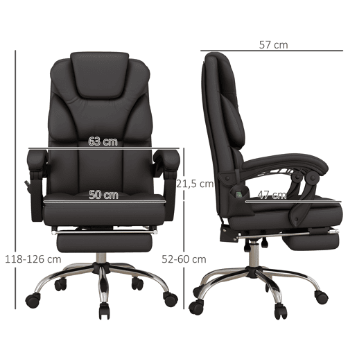 Cadeira de escritório com 6 pontos de massagem, reclinável, em couro PU, com controle remoto, 63x57x118-126 cm, marrom. Cadeira de escritório com 6 pontos de massagem, reclinável, em couro PU, com controle remoto, 63x57x118-126 cm, marrom.