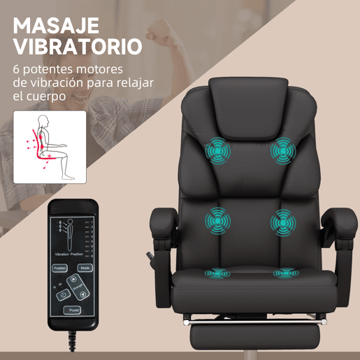 Cadeira de escritório com 6 pontos de massagem, reclinável, em couro PU, com controle remoto, 63x57x118-126 cm, marrom. Cadeira de escritório com 6 pontos de massagem, reclinável, em couro PU, com controle remoto, 63x57x118-126 cm, marrom.