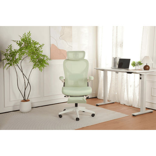Cadeira de escritório ergonómica, pequena e dobrável - apoio lombar, almofada de assento em espuma, apoios de braços dobráveis, apoio para a cabeça 3D, pedais de trabalho - verde