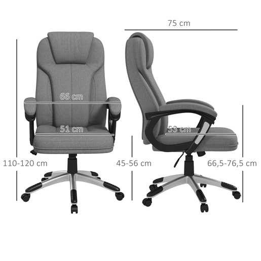 Cadeira de escritório giratória com função de inclinação, altura ajustável, apoios de braço, 66x75x110-120cm, cinza Cadeira de escritório giratória com função de inclinação, altura ajustável, apoios de braço, 66x75x110-120cm, cinza