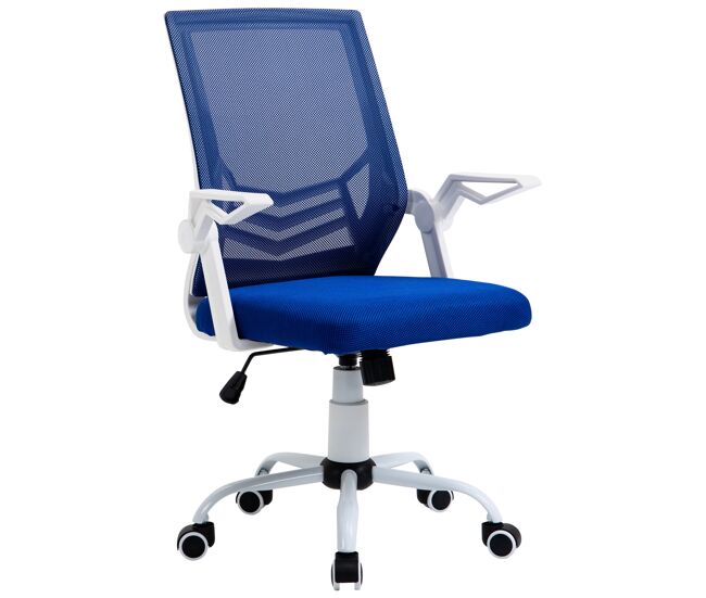 Silla de oficina ergonómica silla escritorio giratoria con altura ajustable reposabrazos abatible 62,5x55x94-104cm azul