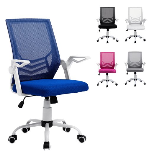 Cadeira de escritório ergonômica, giratória, com altura ajustável e apoios de braço dobráveis, 62,5 x 55 x 94-104 cm, azul