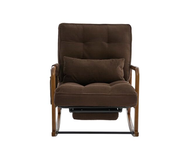 Sillón mecedora con reposapiés estándar - ergonómico, bolsillos laterales, cojín lumbar, respaldo reclinable - marrón café corduroy