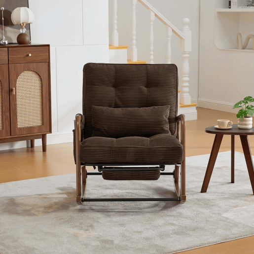 Poltrona de baloiço com apoio para os pés padrão u2014 ergonómica, bolsos laterais, almofada lombar, encosto reclinável u2014 castanho-café em veludo cotelê Poltrona de baloiço com apoio para os pés padrão u2014 ergonómica, bolsos laterais, almofada lombar, encosto reclinável u2014 castanho-café em veludo cotelê