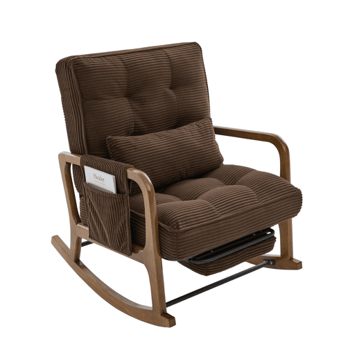 Poltrona de baloiço com apoio para os pés padrão u2014 ergonómica, bolsos laterais, almofada lombar, encosto reclinável u2014 castanho-café em veludo cotelê Poltrona de baloiço com apoio para os pés padrão u2014 ergonómica, bolsos laterais, almofada lombar, encosto reclinável u2014 castanho-café em veludo cotelê