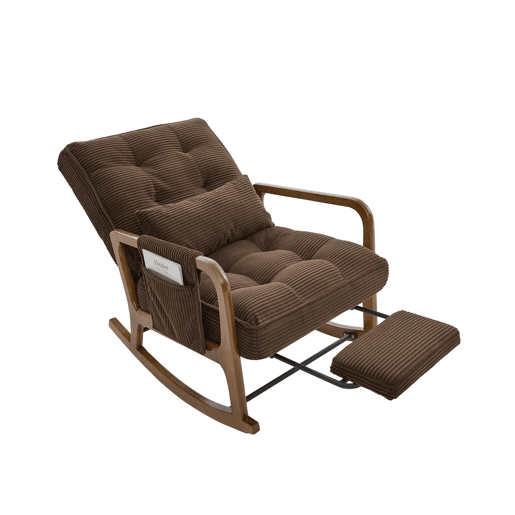Poltrona de baloiço com apoio para os pés padrão u2014 ergonómica, bolsos laterais, almofada lombar, encosto reclinável u2014 castanho-café em veludo cotelê Poltrona de baloiço com apoio para os pés padrão u2014 ergonómica, bolsos laterais, almofada lombar, encosto reclinável u2014 castanho-café em veludo cotelê