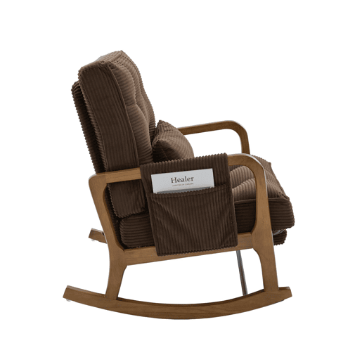 Poltrona de baloiço com apoio para os pés padrão u2014 ergonómica, bolsos laterais, almofada lombar, encosto reclinável u2014 castanho-café em veludo cotelê Poltrona de baloiço com apoio para os pés padrão u2014 ergonómica, bolsos laterais, almofada lombar, encosto reclinável u2014 castanho-café em veludo cotelê