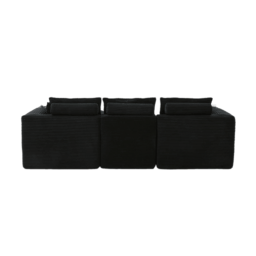 Sofá modular de 3 lugares com apoio para os pés u2014 almofadas, porta-copos, bolsos laterais, espuma e molas u2014 preto